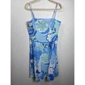 (W2) New York & Company sundress size 12 Women cotton white blue tropical floral